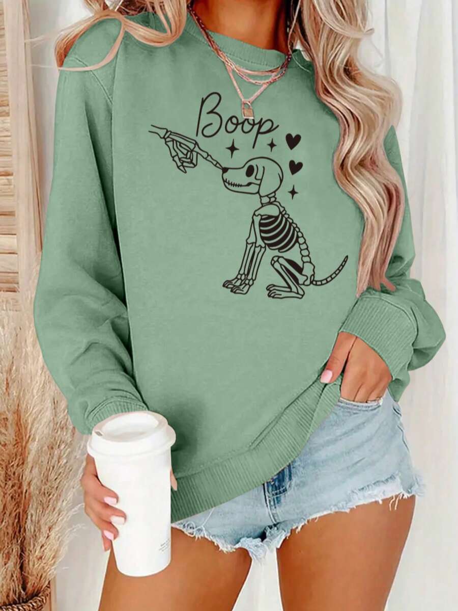 レディース スケルトン犬のイラストがプリントされたスウェット - Winter Clothing Gift Ideas のレビューと価格