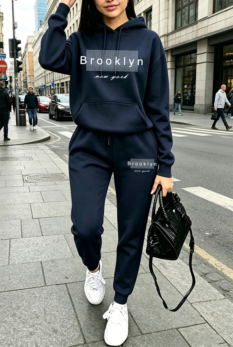 レディーストラックスーツプリントカジュアルフーディスウェット - Winter Clothing For Women のレビューと価格