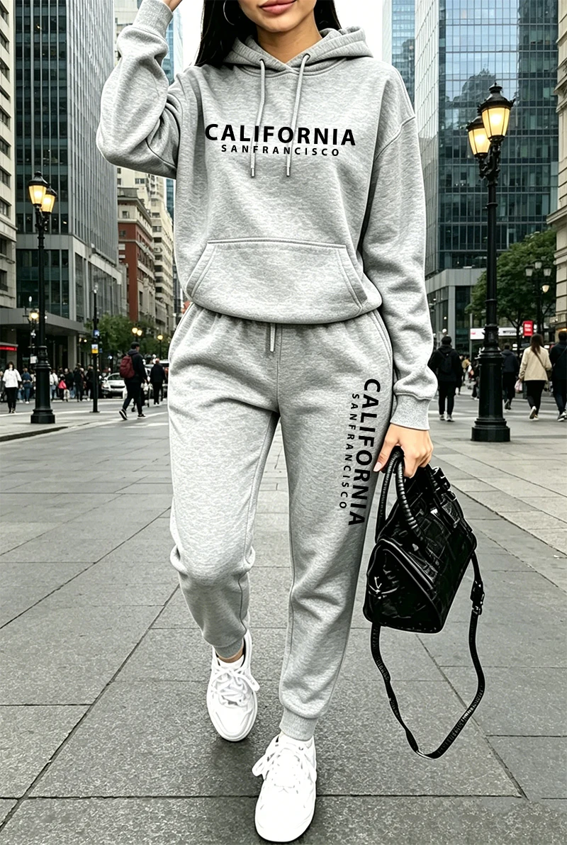 高品質レディーストラックスーツプリントカジュアルフーディスウ - Winter Clothing For Women のレビューと価格