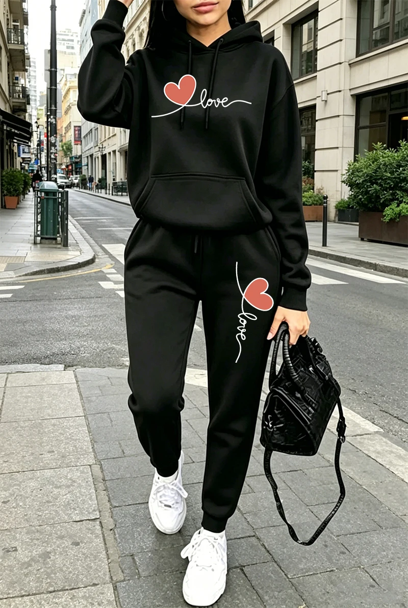 レディーストラックスーツプリントカジュアル長袖フーディスウェ - Winter Clothing For Women のレビューと価格