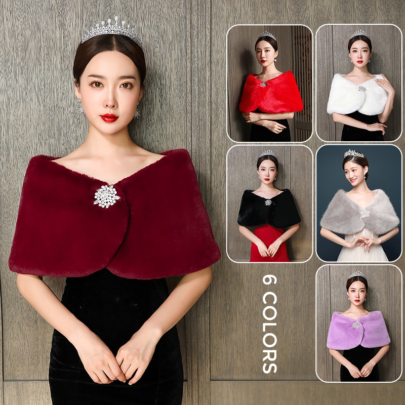 女性ブライダルショールの結婚式の岬冬暖かいボレロマントコート - Winter Clothing Pk のレビューと価格