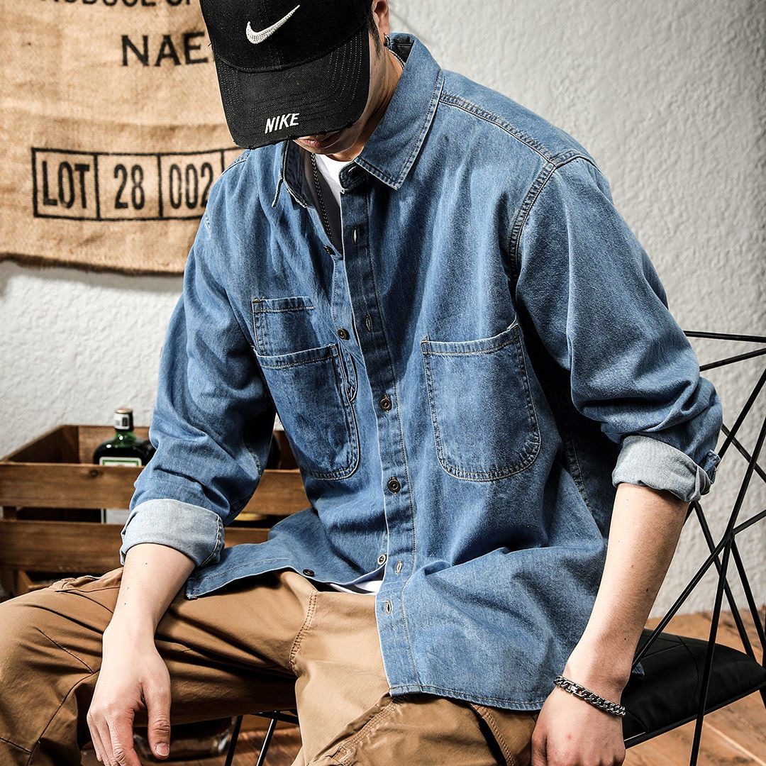 春の若者向けハンサムデニムツール加工長袖シャツメンズインスタ - Winter Clothing Pk のレビューと価格