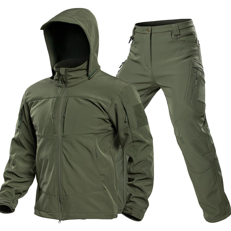男性用アウトドアタクティカルソフトシェルスーツ フード付きフ - Winter Clothing Pk のレビューと価格