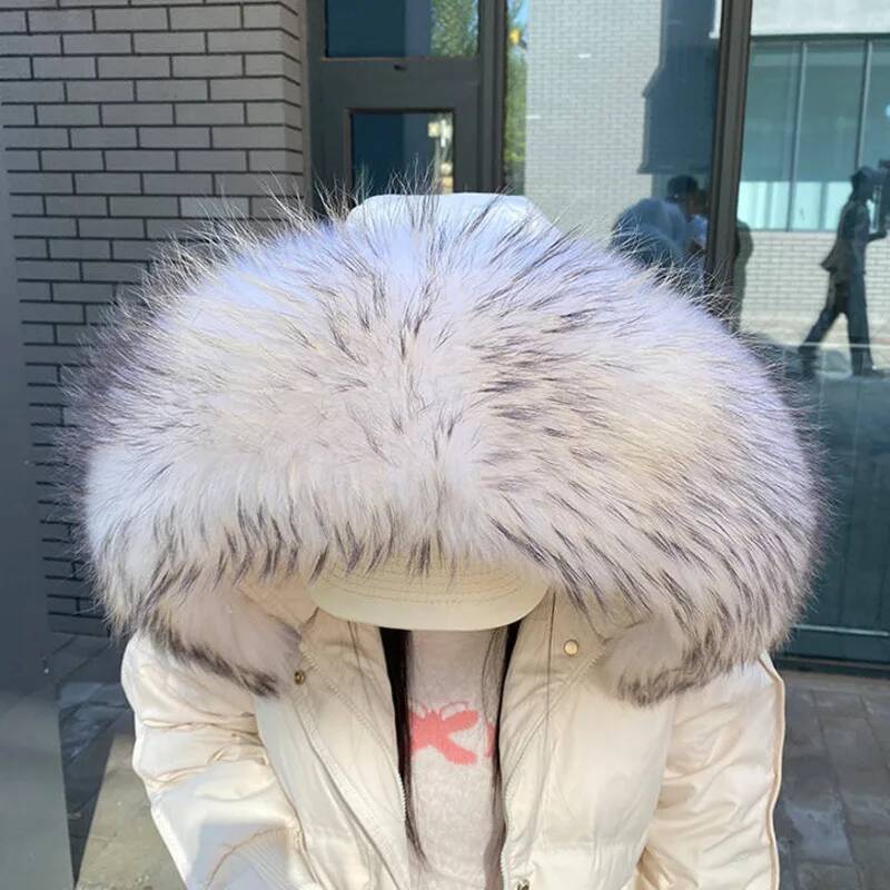 アライグマの毛皮の襟付きジャケット、女性用本物の毛皮の襟、暖 - Winter Clothing Pk のレビューと価格