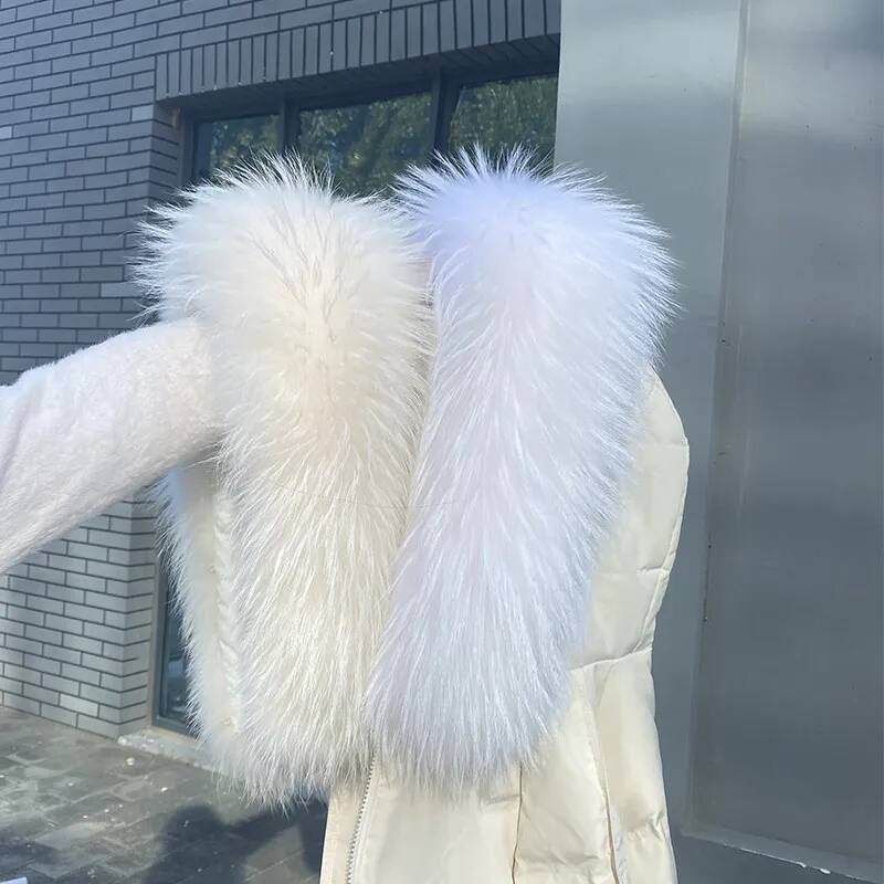 アライグマの毛皮の襟付きジャケット、女性用本物の毛皮の襟、暖 - Winter Clothing Pk のレビューと価格