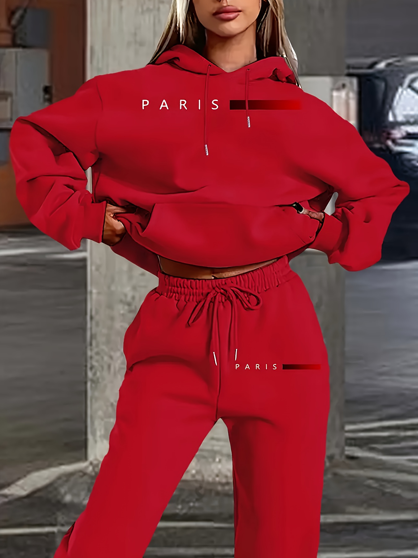 新作レディースセットアップ。パリの文字プリントが施された、高 - Winter Clothing For Women のレビューと価格