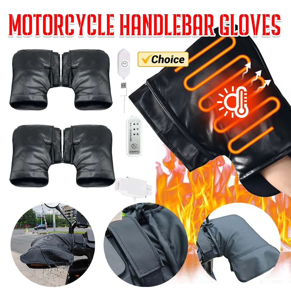 電熱ハンドルバーグローブ 3 レベル設定オートバイ加熱ウォー - Heated Gloves Electric のレビューと価格