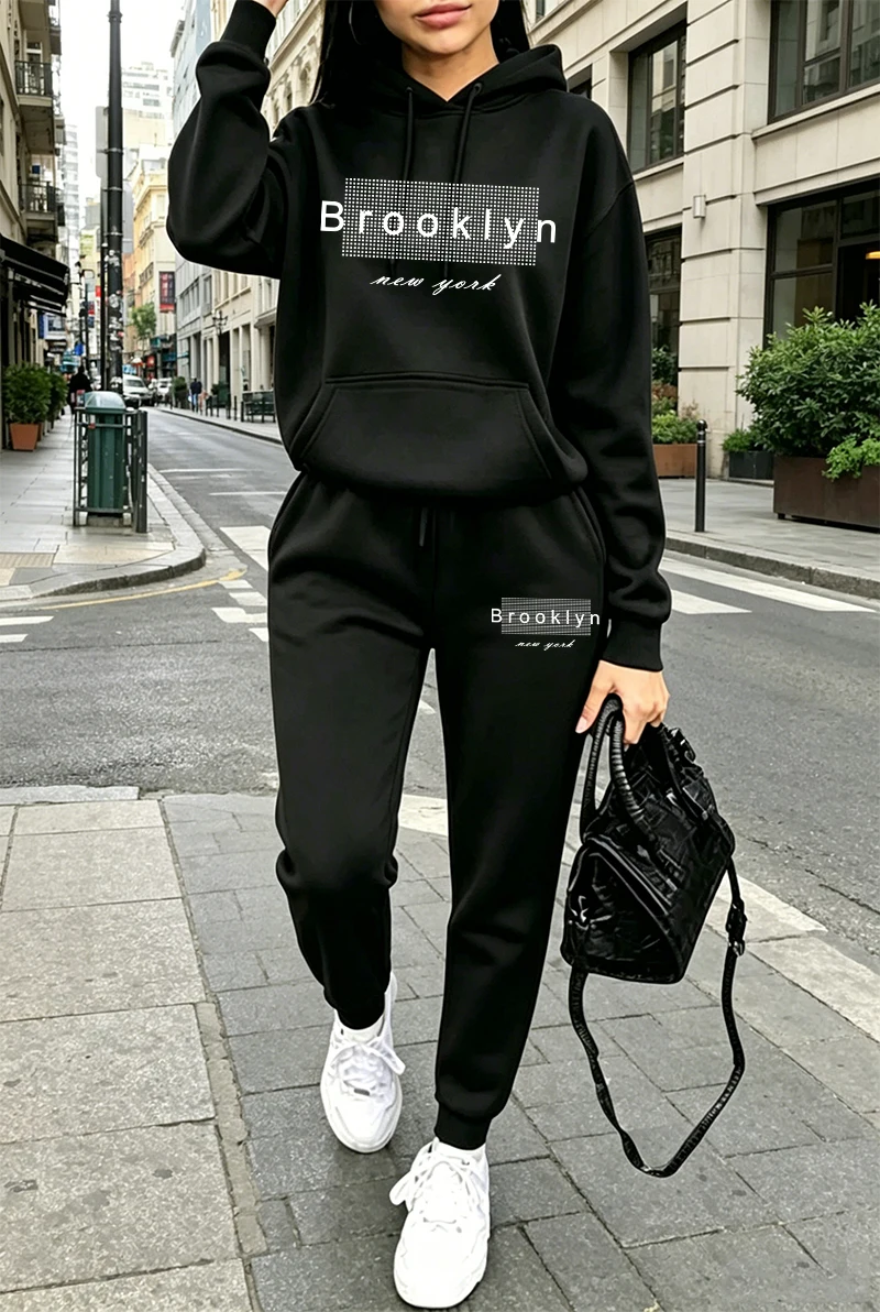 レディーストラックスーツプリントカジュアルフーディスウェット - Winter Clothing For Women のレビューと価格