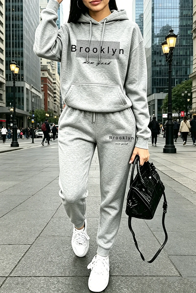 レディーストラックスーツプリントカジュアルフーディスウェット - Winter Clothing For Women のレビューと価格