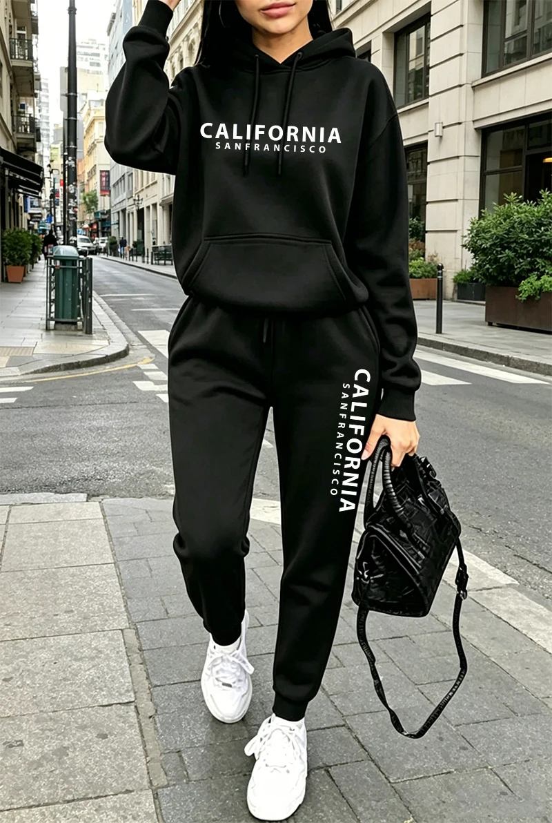 高品質レディーストラックスーツプリントカジュアルフーディスウ - Winter Clothing For Women のレビューと価格