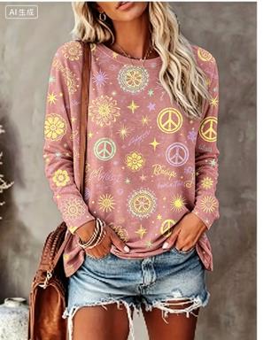 レディース 長袖Tシャツ ヒッピー デイジー バタフライ ピ - Winter Clothing For Women のレビューと価格