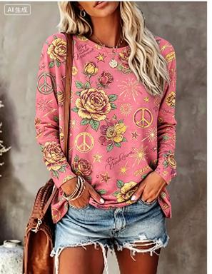 レディース 長袖Tシャツ ヒッピー デイジー バタフライ ピ - Winter Clothing For Women のレビューと価格