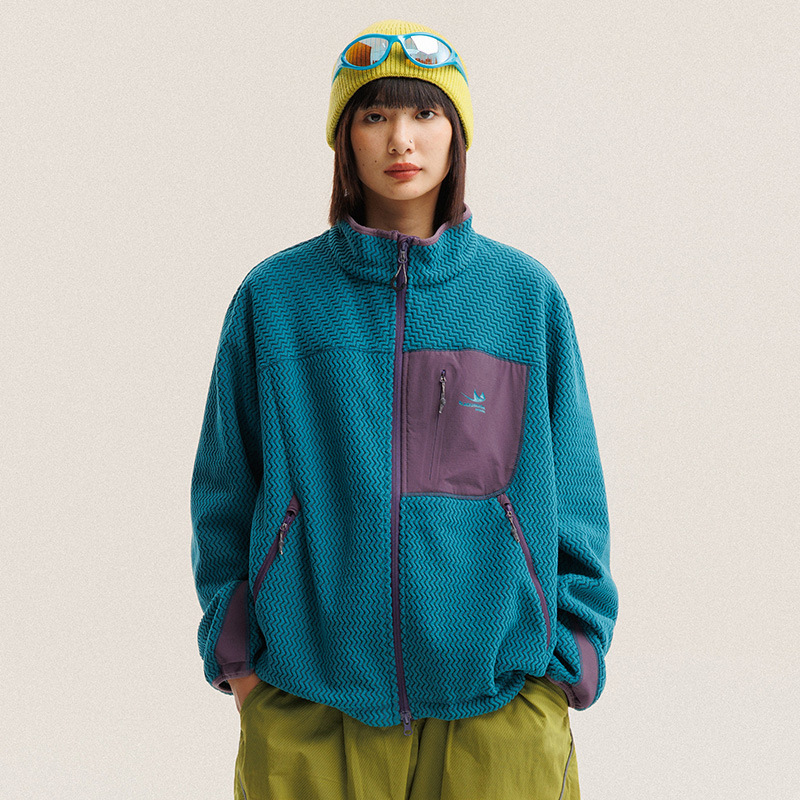 秋冬ポーラーフリース波状ストライプジャケット男性女性アウトド - Winter Clothing Hiking のレビューと価格