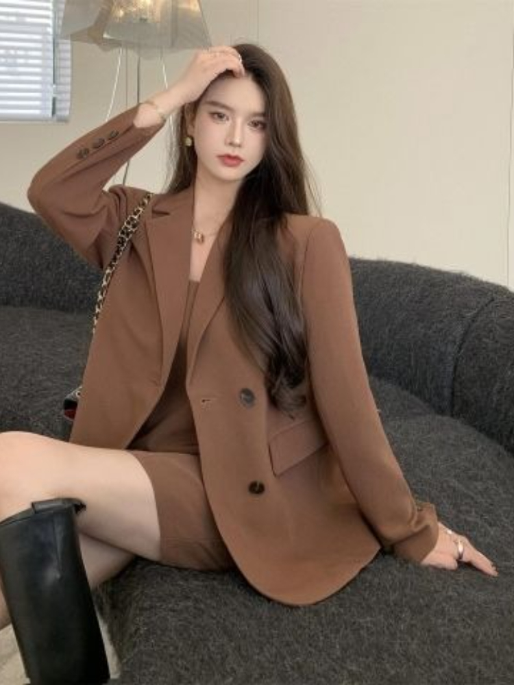 秋冬ブラウンエレガントツーピースセット レディース ルーズフ - Winter Clothing Pk のレビューと価格