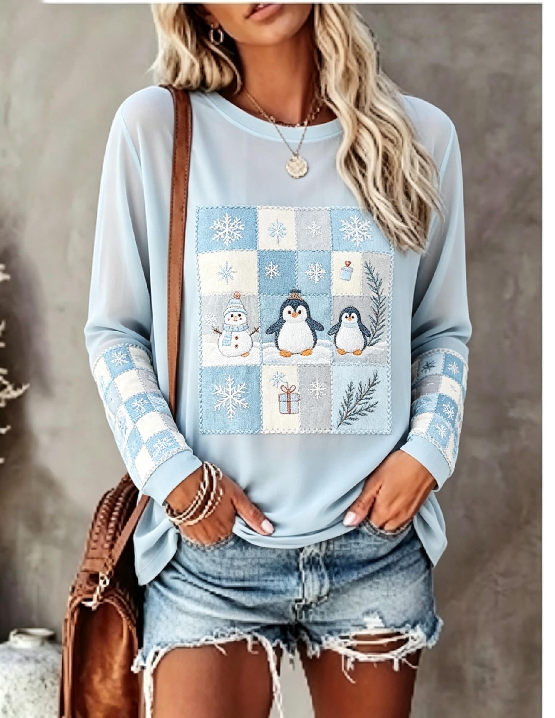 レディース 長袖Tシャツ、フォックス、ウサギ、パッチワーク、 - Winter Clothing For Women のレビューと価格