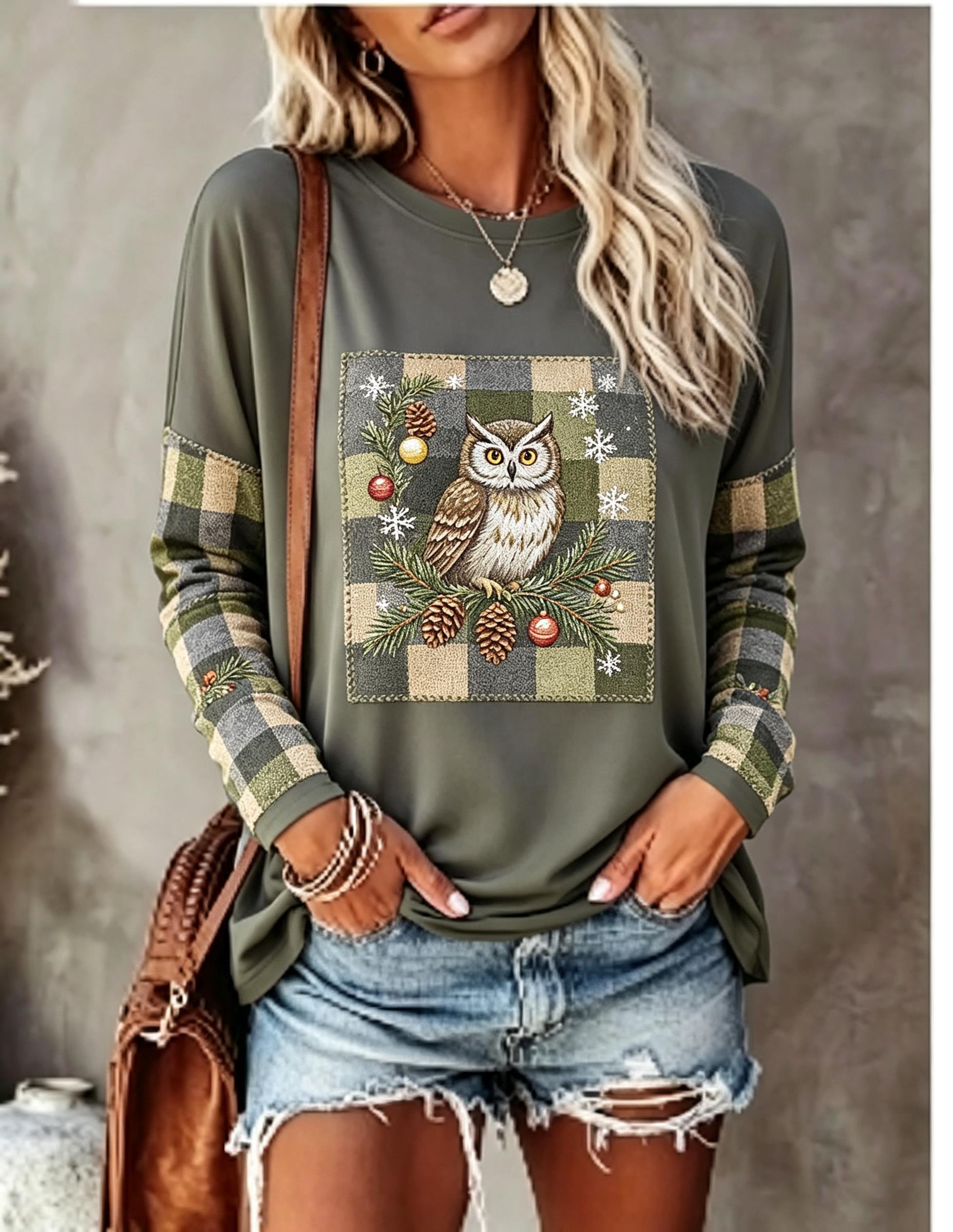 レディース 長袖Tシャツ、フォックス、ウサギ、パッチワーク、 - Winter Clothing For Women のレビューと価格