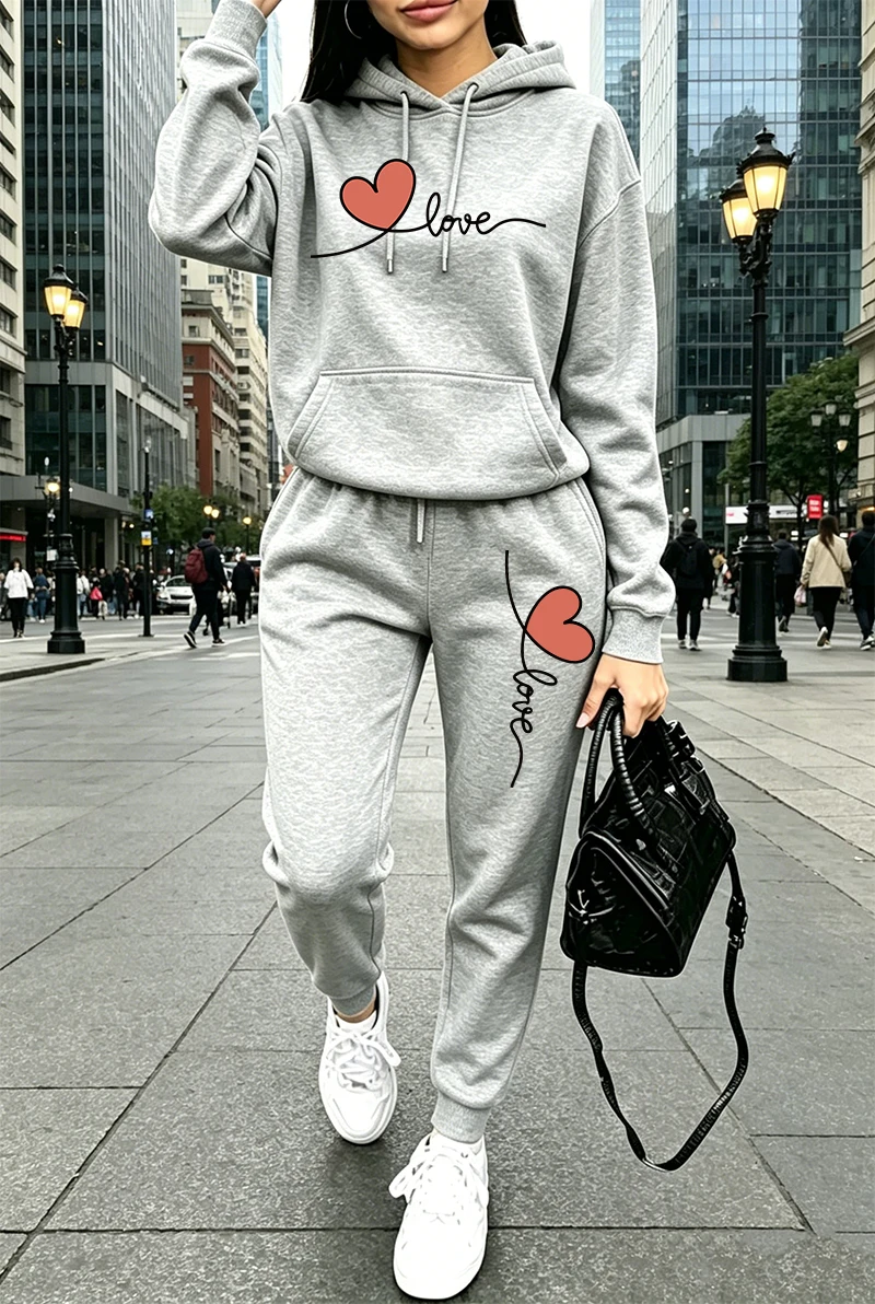 レディーストラックスーツプリントカジュアル長袖フーディスウェ - Winter Clothing For Women のレビューと価格