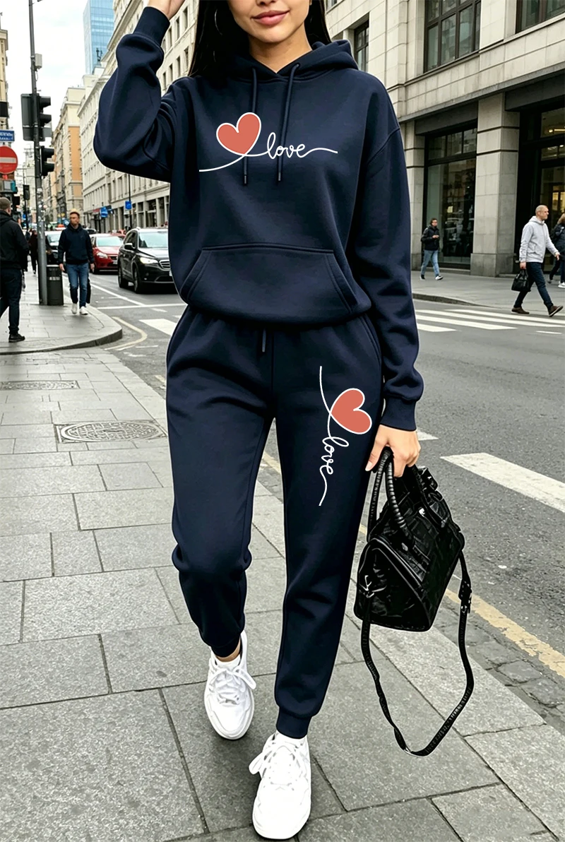 レディーストラックスーツプリントカジュアル長袖フーディスウェ - Winter Clothing For Women のレビューと価格