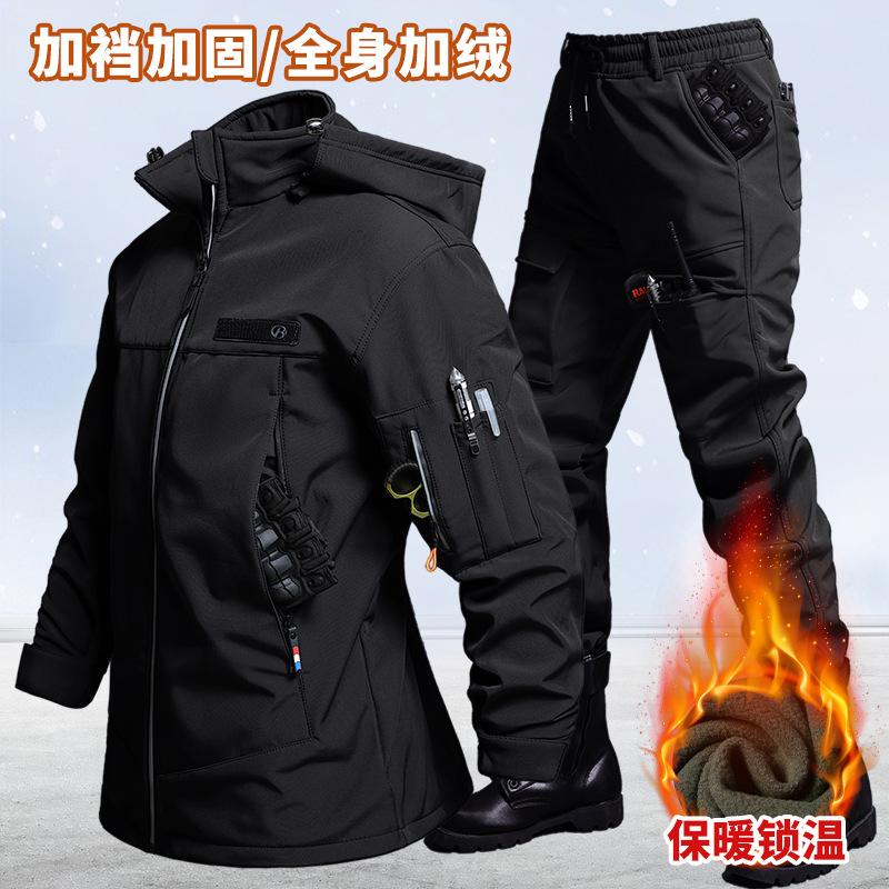 秋と冬のベルベット防水タクティカルジャケットとパンツセット男 - Winter Clothing Hiking のレビューと価格