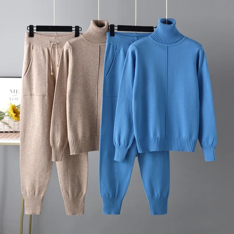 新作、秋冬用、ハイネック、エレガントなニットセーターとパンツ - Winter Clothing For Women のレビューと価格