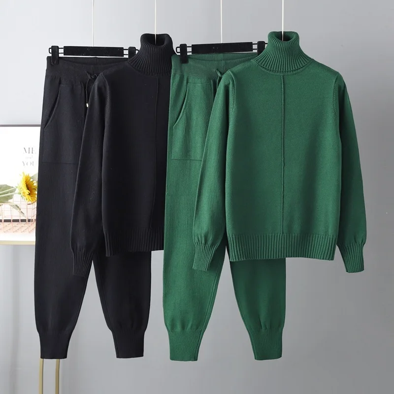新作、秋冬用、ハイネック、エレガントなニットセーターとパンツ - Winter Clothing For Women のレビューと価格