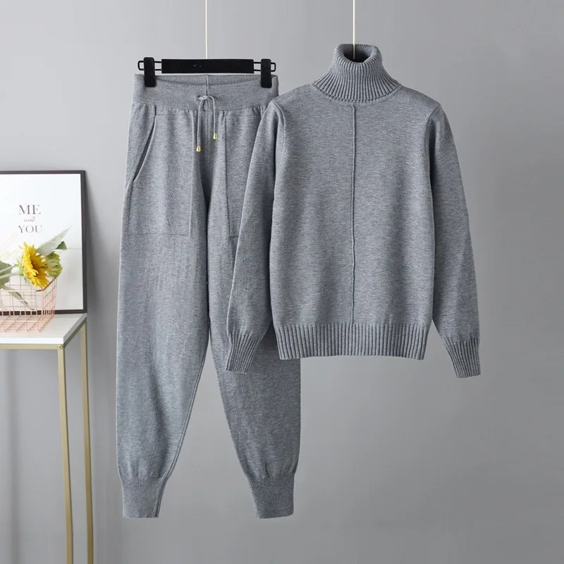 新作、秋冬用、ハイネック、エレガントなニットセーターとパンツ - Winter Clothing For Women のレビューと価格