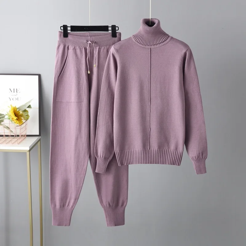 新作、秋冬用、ハイネック、エレガントなニットセーターとパンツ - Winter Clothing For Women のレビューと価格